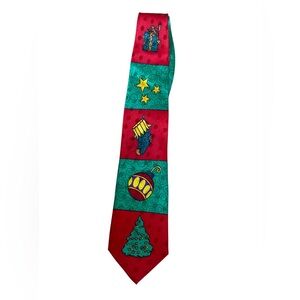 TIES IN DISGUISE Red Green Gold Christmas Motive 100% Silk Necktie 3.75"
